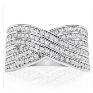 NEW~ 1 Ct. Rose Cut Genuine Diamond Swirl Crossover Ring Sz 8